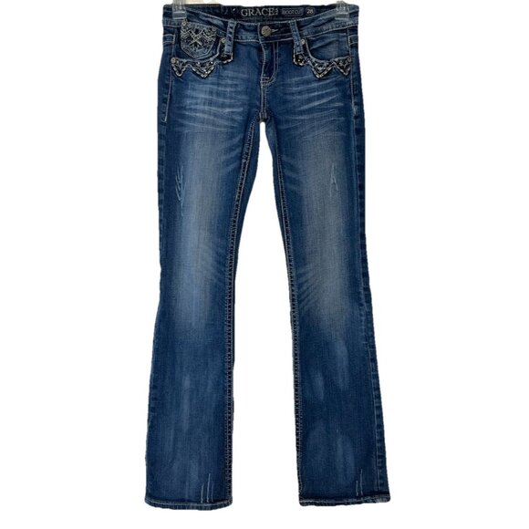 GRACE In LA Bootcut Embellished Jeans Sz 28 Tag Low Rise - Picture 2 of 14